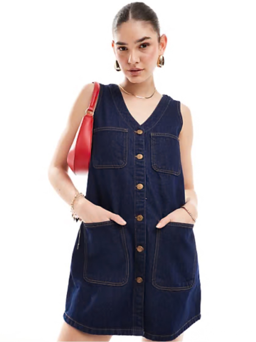 Nobody’s Child Kacey Pinafore Denim Mini Dress in Dark Blue Sz 4